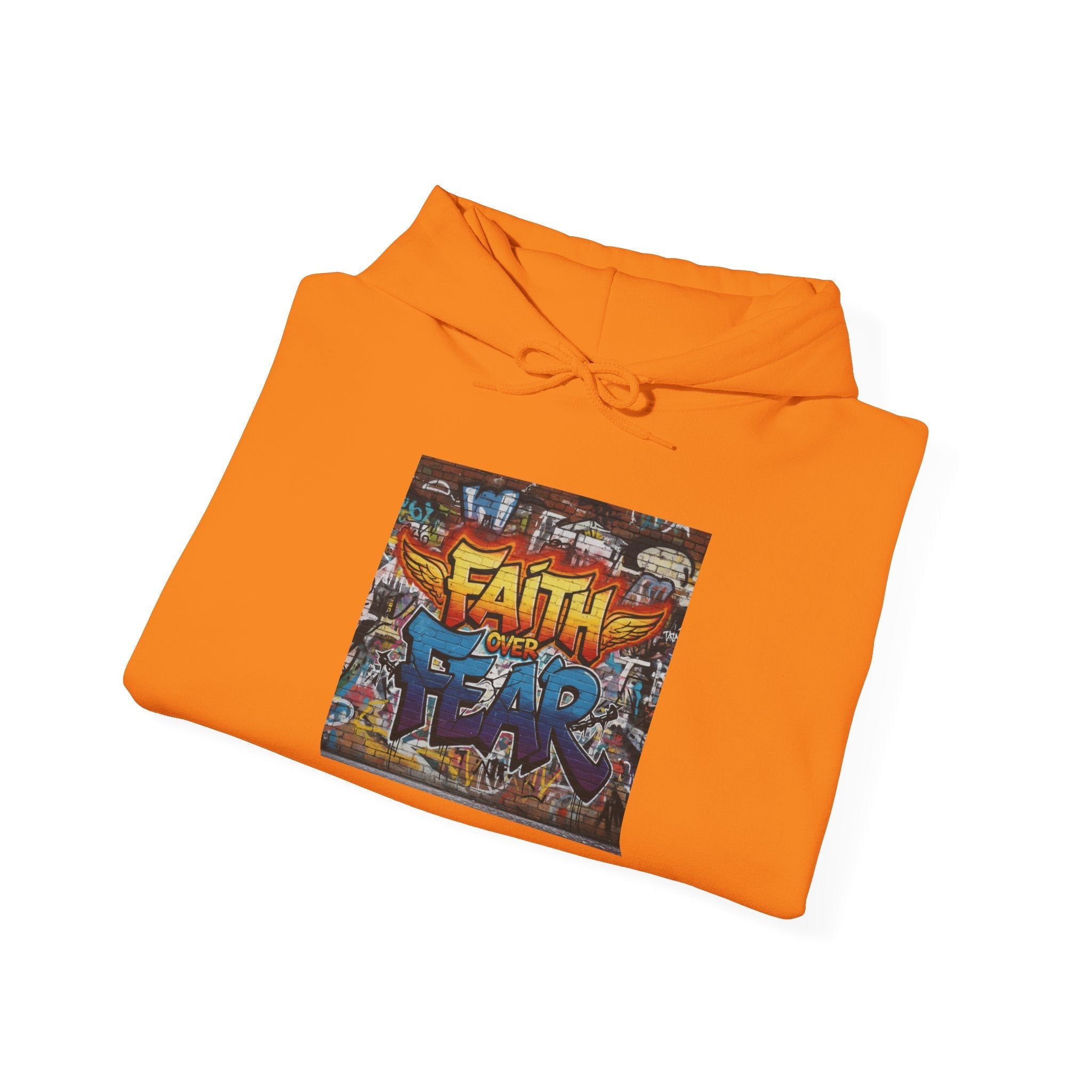 Faith Over Fear Hoodie – Graffiti Wall Christian Sweatshirt for Bold 2 Corinthians 5:7 Streetwear & Unshakable Faith Printify