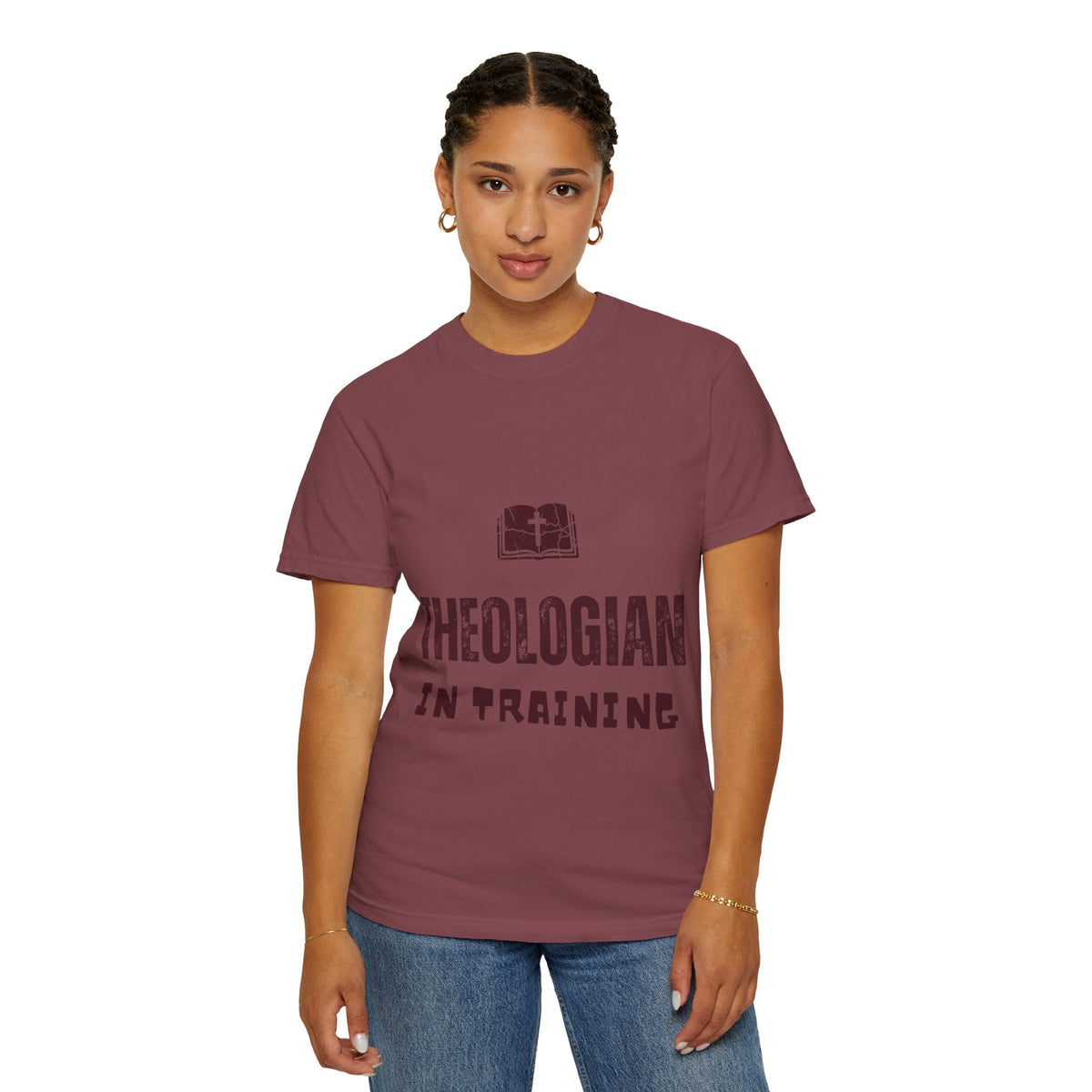 Theologian in Training T-Shirt – Open Bible & Cross Christian Tee for Faithful Learners Printify