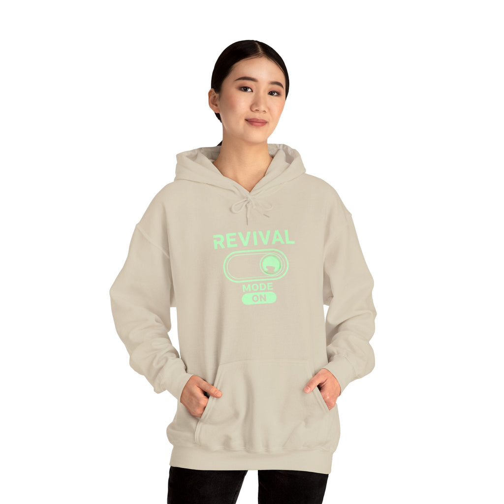 🔥 Revival Mode: ON – Christian Techwear Hoodie | Glowing Green Faith Switch | Futuristic Jesus Shirt | Activate Your Spiritual Awakening | Uplifted Gear Printify