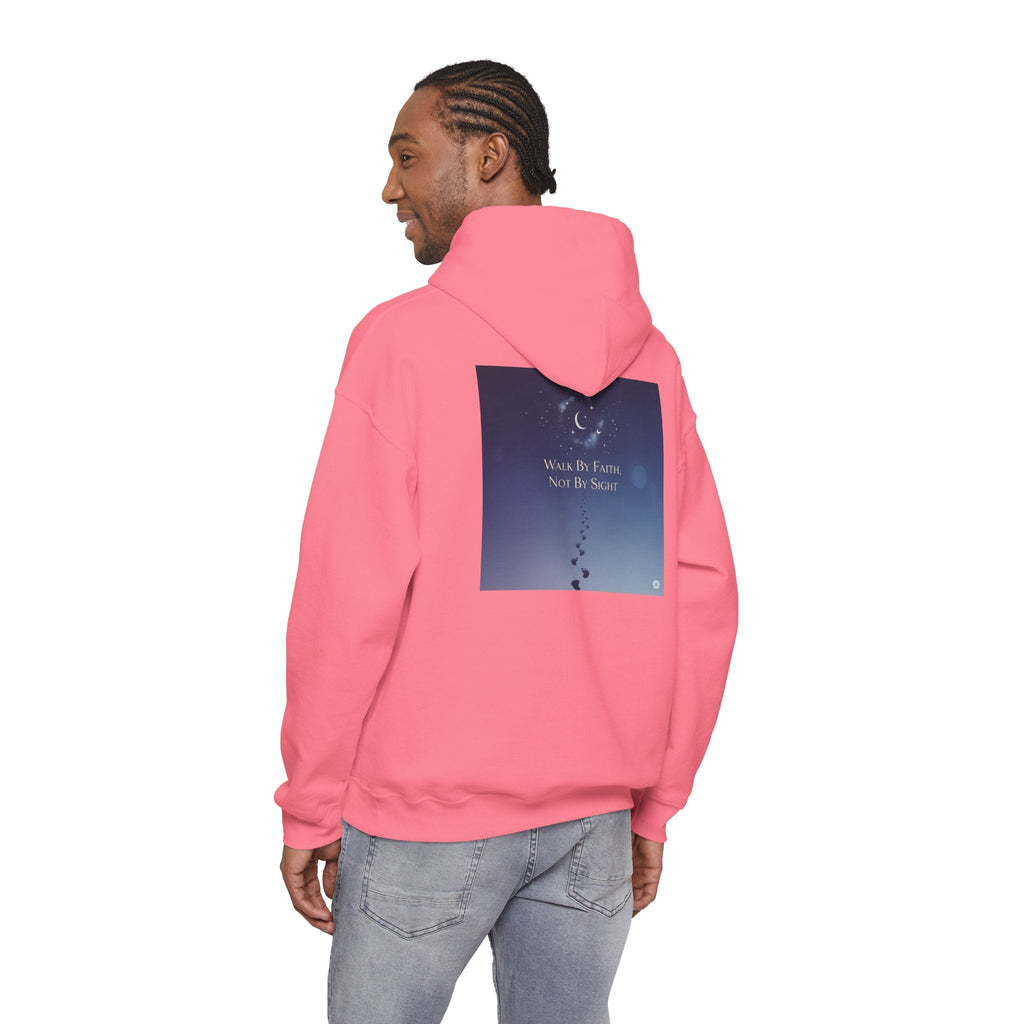 Walk by Faith, Not by Sight Hoodie – Moonlit Footprints Christian Hoodie for Cozy Nights Printify