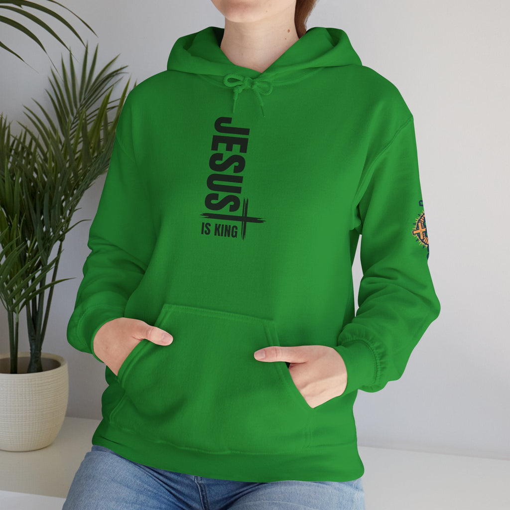 Jesus Is King Hoodie | Modern Typographic Cross Christian Hoodie Printify