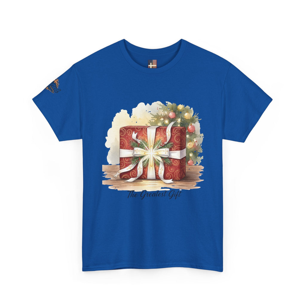 The Greatest Gift T-shirt – Cross Bow Present Christian T-shirt for Christmas Salvation & Eternal Faith Printify