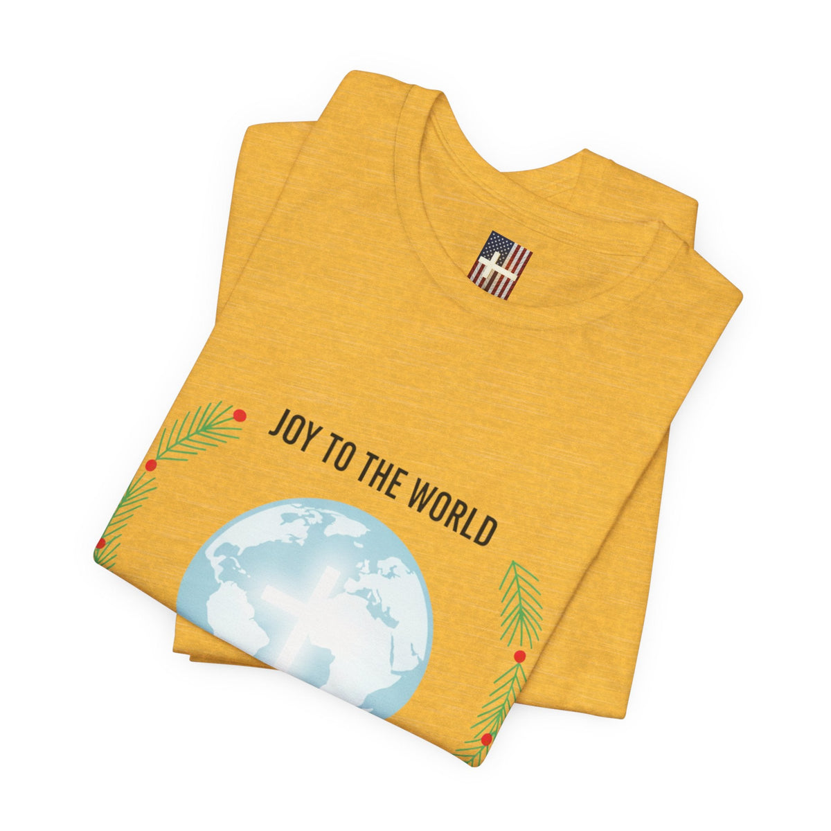 Joy to the World T-shirt – Wreath Earth Nativity Christian Christmas T-shirt for Isaiah 9:6 Holiday Faith & Festive Joy Printify