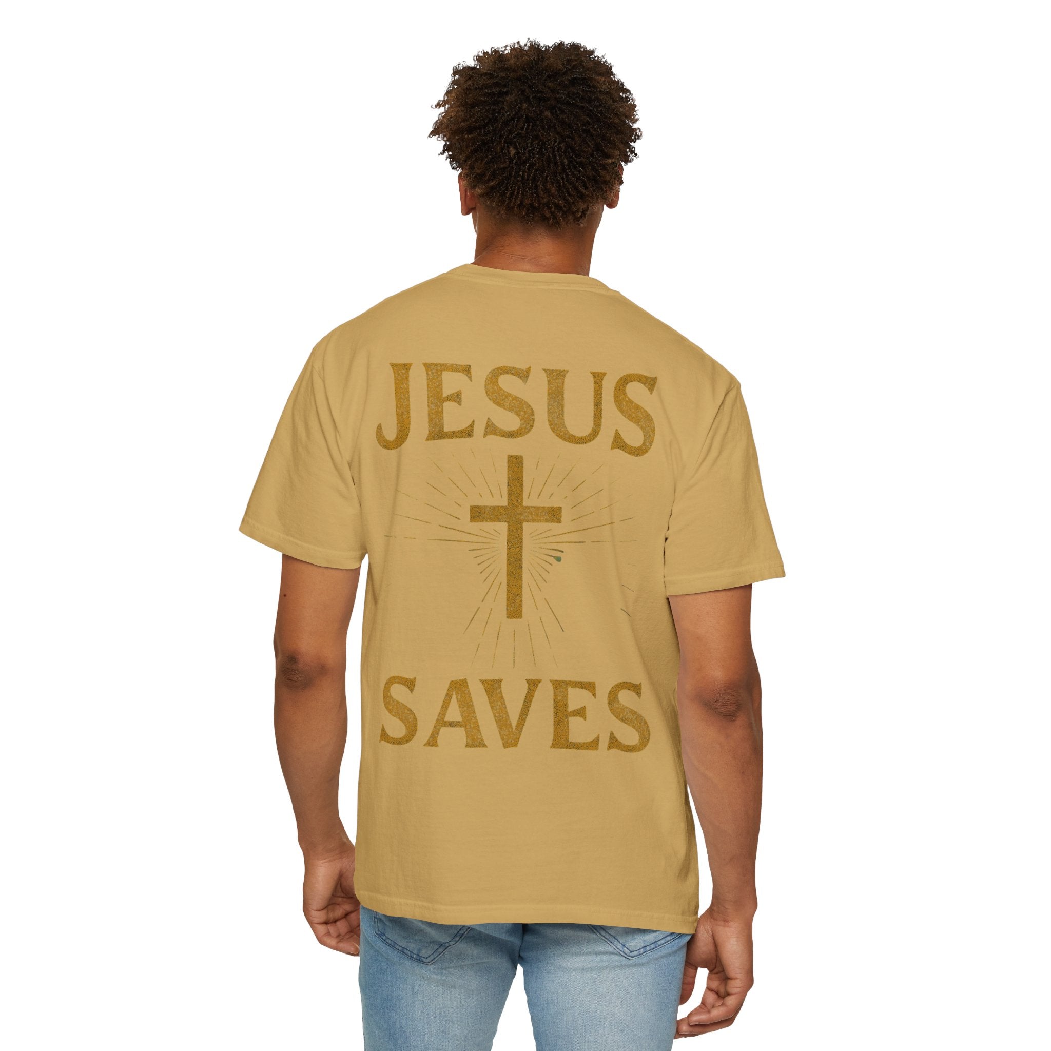 Jesus Saves T-shirt – Radiant Cross & Rays of Light Christian T-shirt for Eternal Hope & Faith Printify