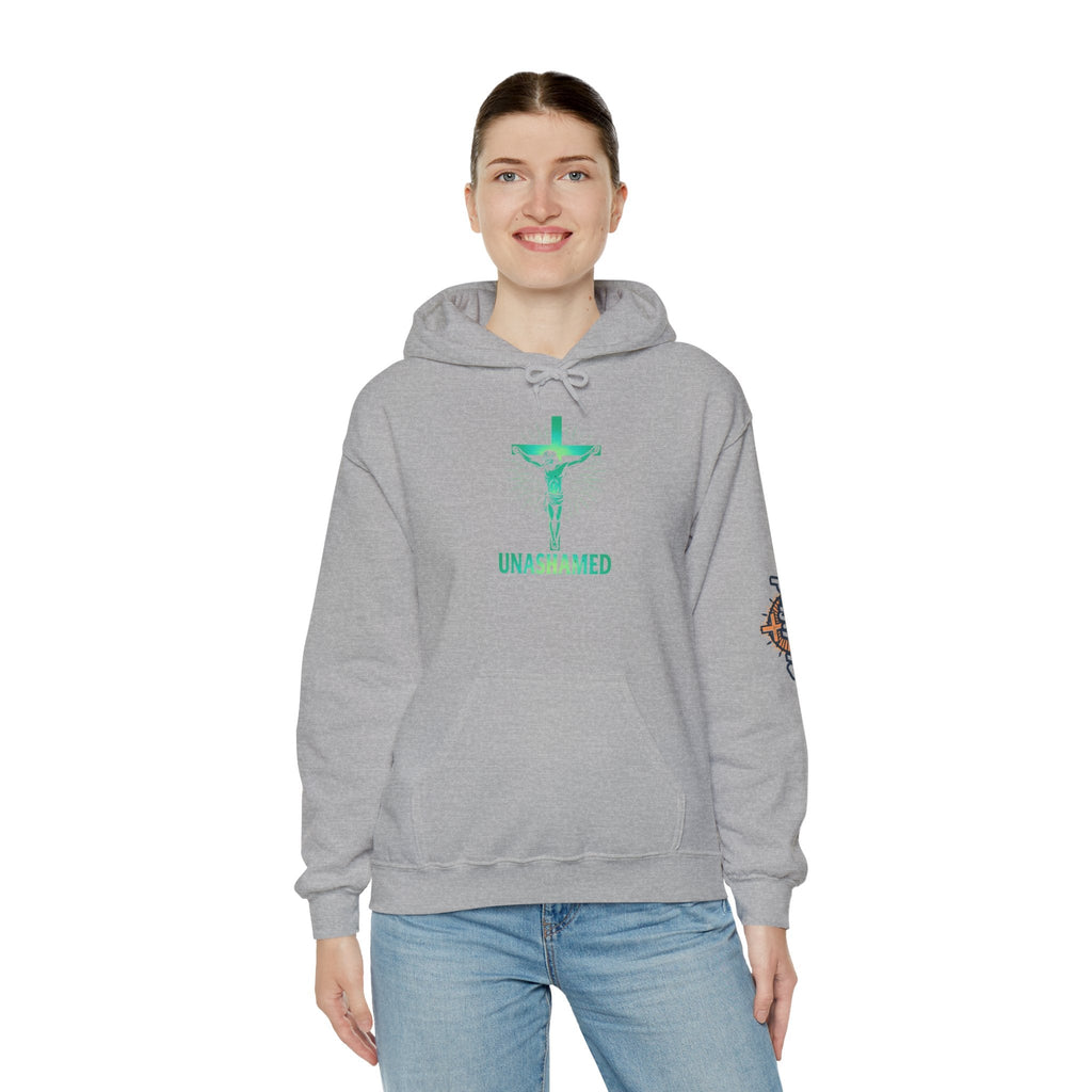 Unashamed Hoodie – Romans 1:16 Crucifixion Christian Hoodie for Bold Unwavering Faith Printify