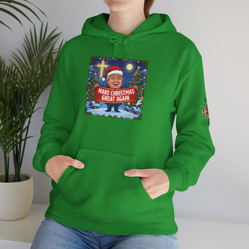 🎄 Make Christmas Great Again – Patriotic Christian Christmas Hoodie | Bold Holiday Faith Tee | Red & White Banner Design | Uplifted Gear Printify