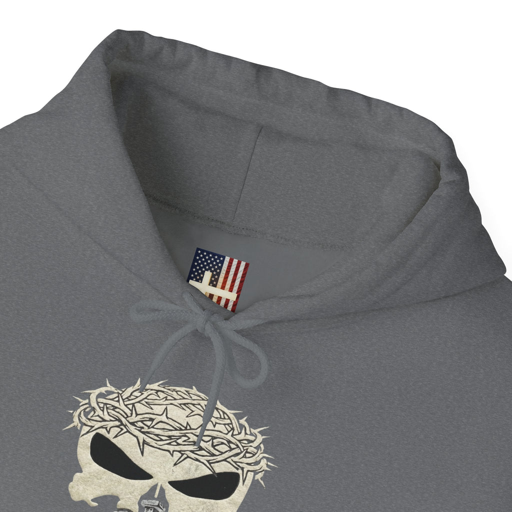 Christian Skull Hoodie - Crown of Thorns & Nails - Warrior Faith Hoodie Printify