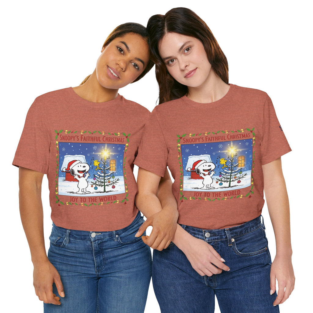 🎄 Faithful Christmas Friends – Christian Holiday T-Shirt | Festive Tree & Cartoon Duo | Heartwarming Christmas Tee by Uplifted Gear Printify