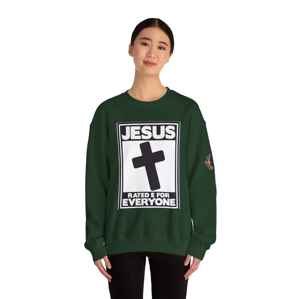 Jesus, Rated E for Everyone Sweatshirt - Gamer Faith Sweatshirt - Christian Video Game Parody Printify