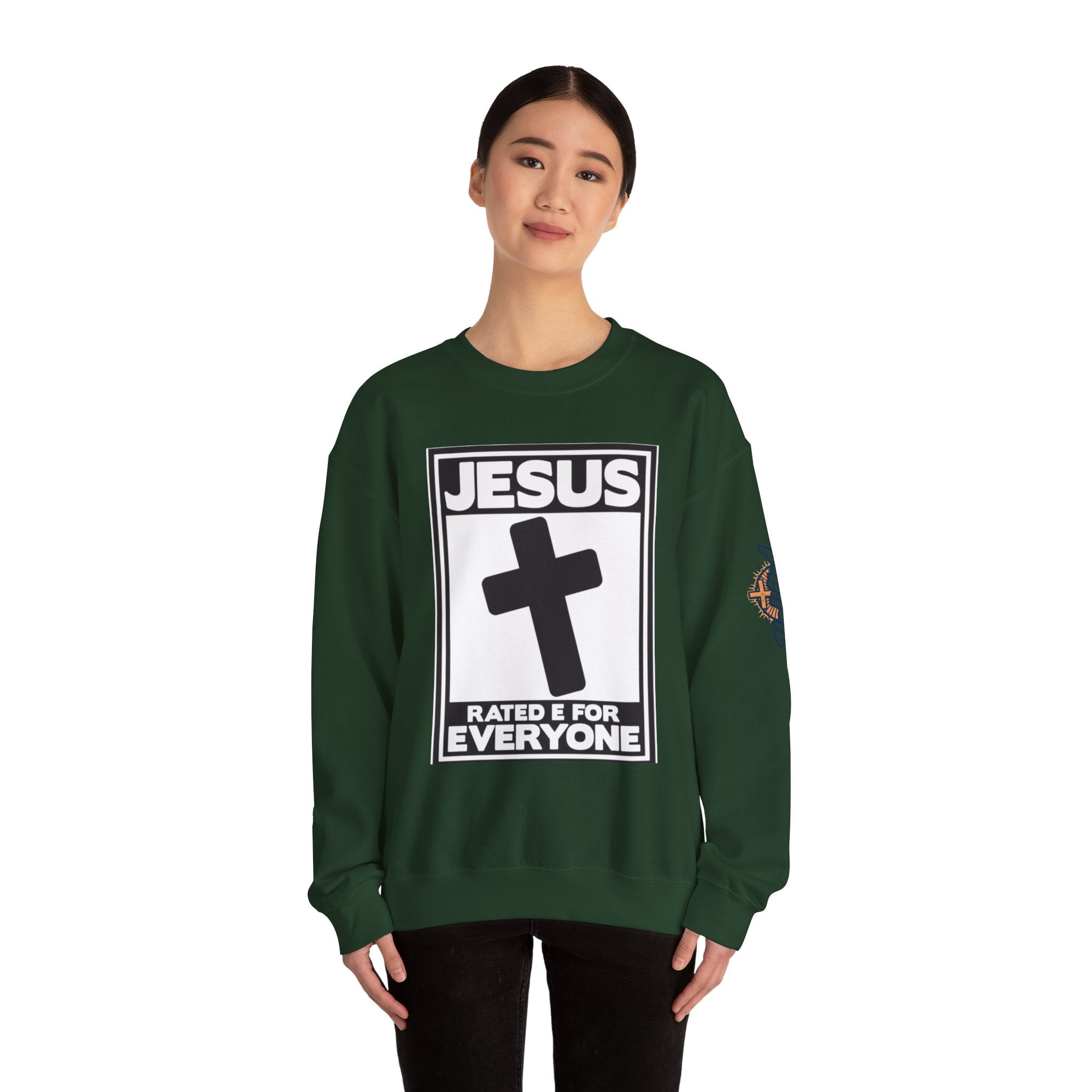 Jesus, Rated E for Everyone Sweatshirt - Gamer Faith Sweatshirt - Christian Video Game Parody Printify