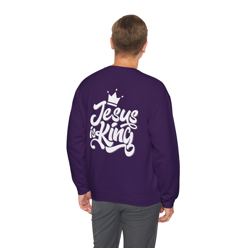 Jesus is King Sweatshirt – Bold Crown & Cross Christian Hoodie for Eternal Faith & Comfort Printify