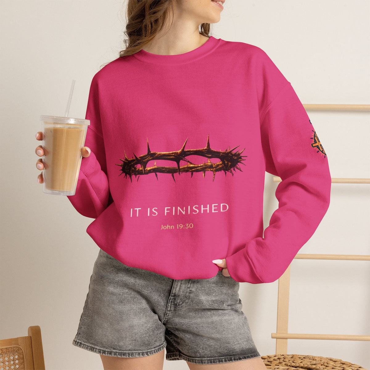 It Is Finished Crown of Thorns Sweatshirt — Christian John 19:30 Faith Sweatshirt Printify