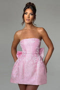 Sexy Jacquard Pastel Pink Strapless Bow Dress Pretty Little Patriot