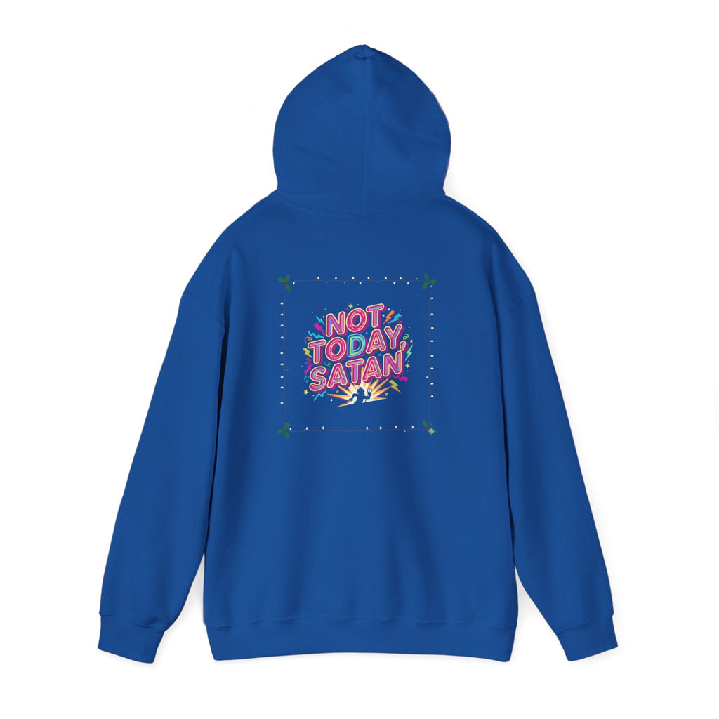 🔥 Not Today, Satan – Retro 90s Christian Hoodie | Neon Faith Tee | Funky Cartoon Devil | Bold Bible Verse Shirt | Uplifted Gear Printify