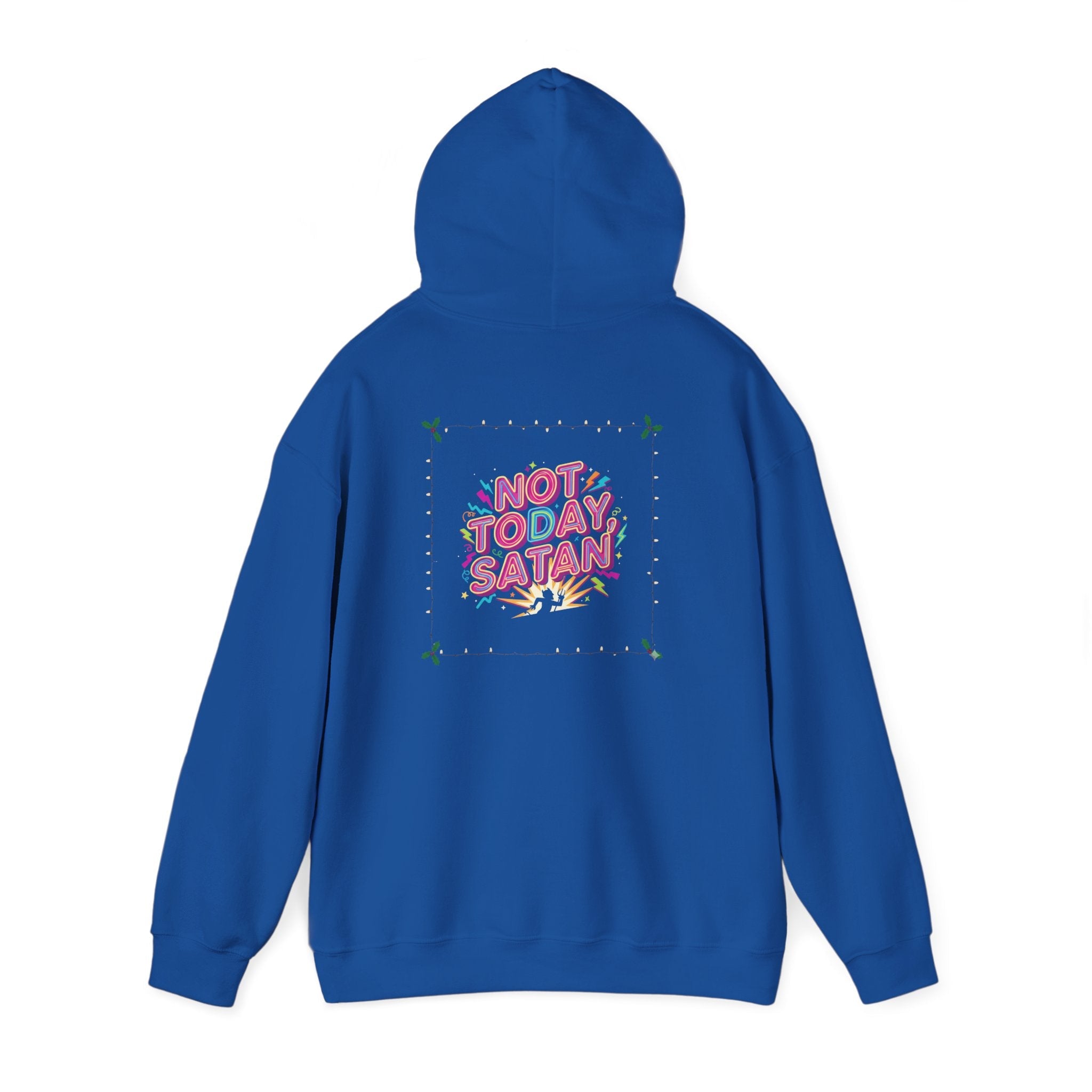 🔥 Not Today, Satan – Retro 90s Christian Hoodie | Neon Faith Tee | Funky Cartoon Devil | Bold Bible Verse Shirt | Uplifted Gear Printify