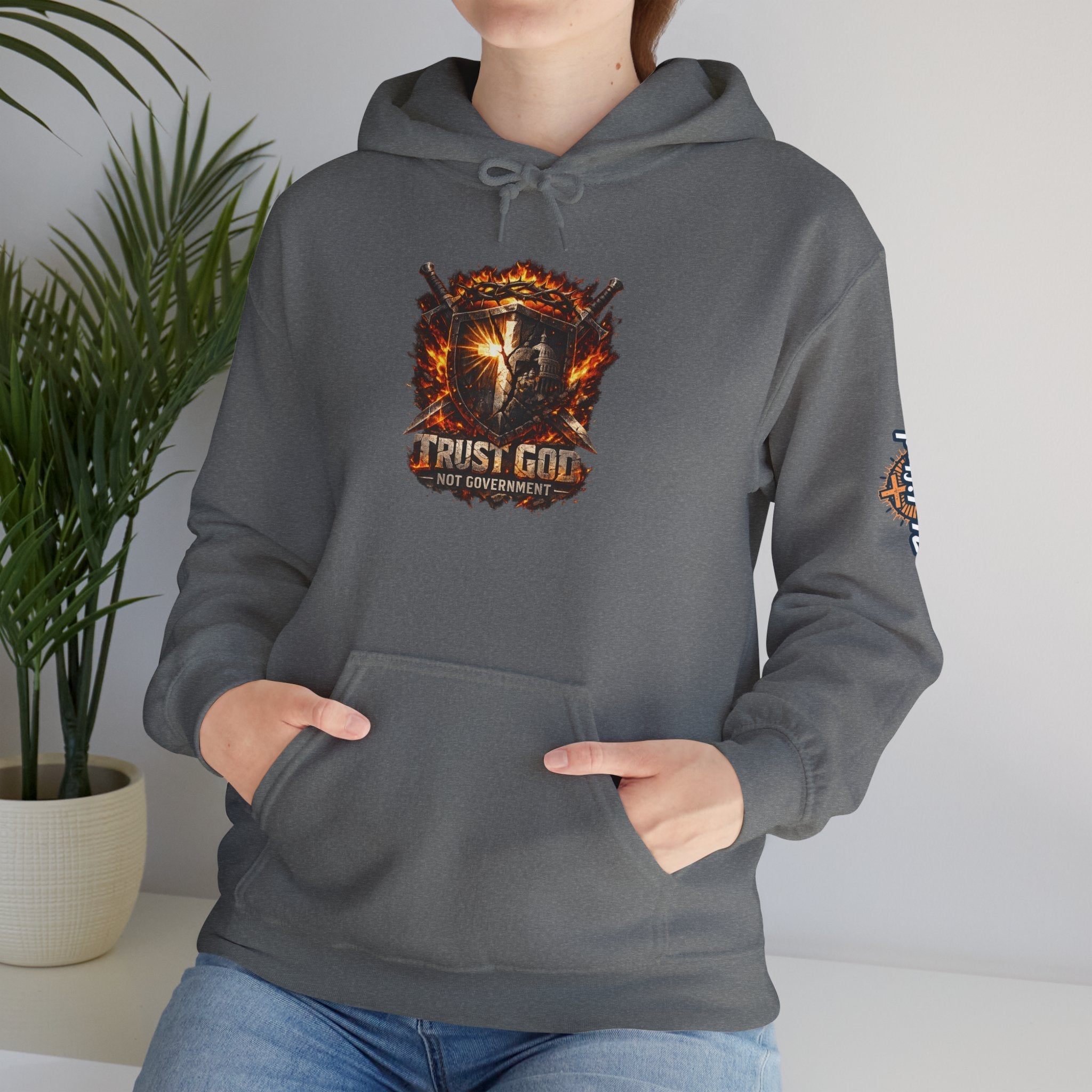 Trust God Not Government Shield Hoodie — Patriotic Christian Faith Hoodie Printify