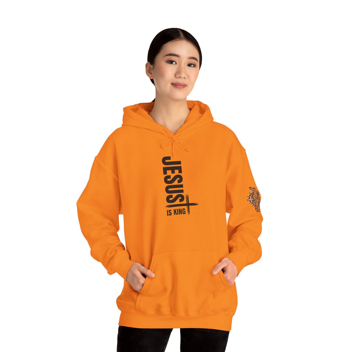 Jesus Is King Hoodie | Modern Typographic Cross Christian Hoodie Printify