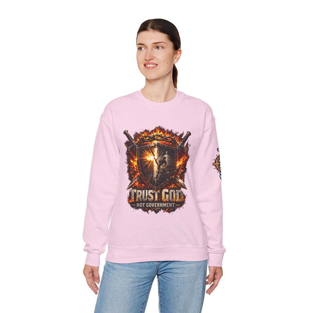 Trust God Not Government Shield Sweatshirt — Patriotic Christian Faith Sweatshirt Printify