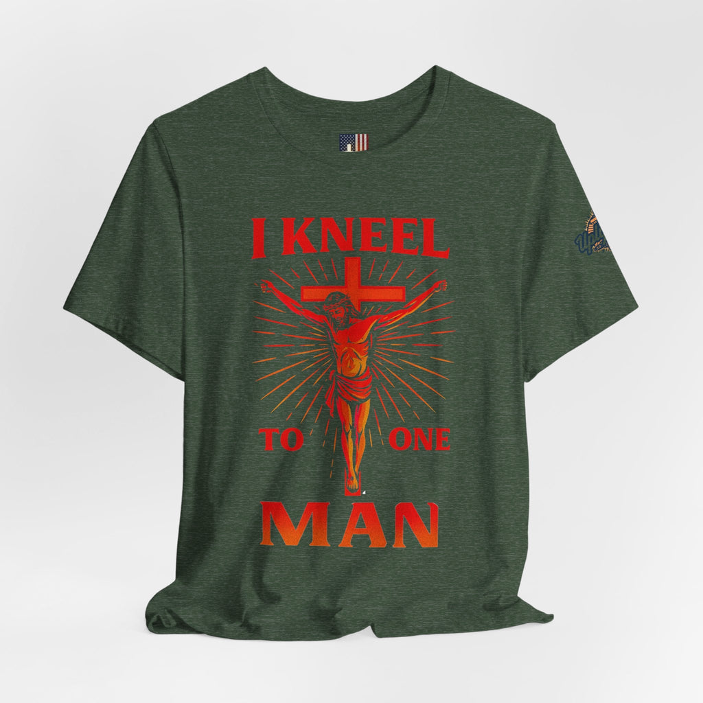 I Kneel to One Man T-shirt – Crucifixion Christian T-shirt for Unashamed Devotion & Bold Faith Printify