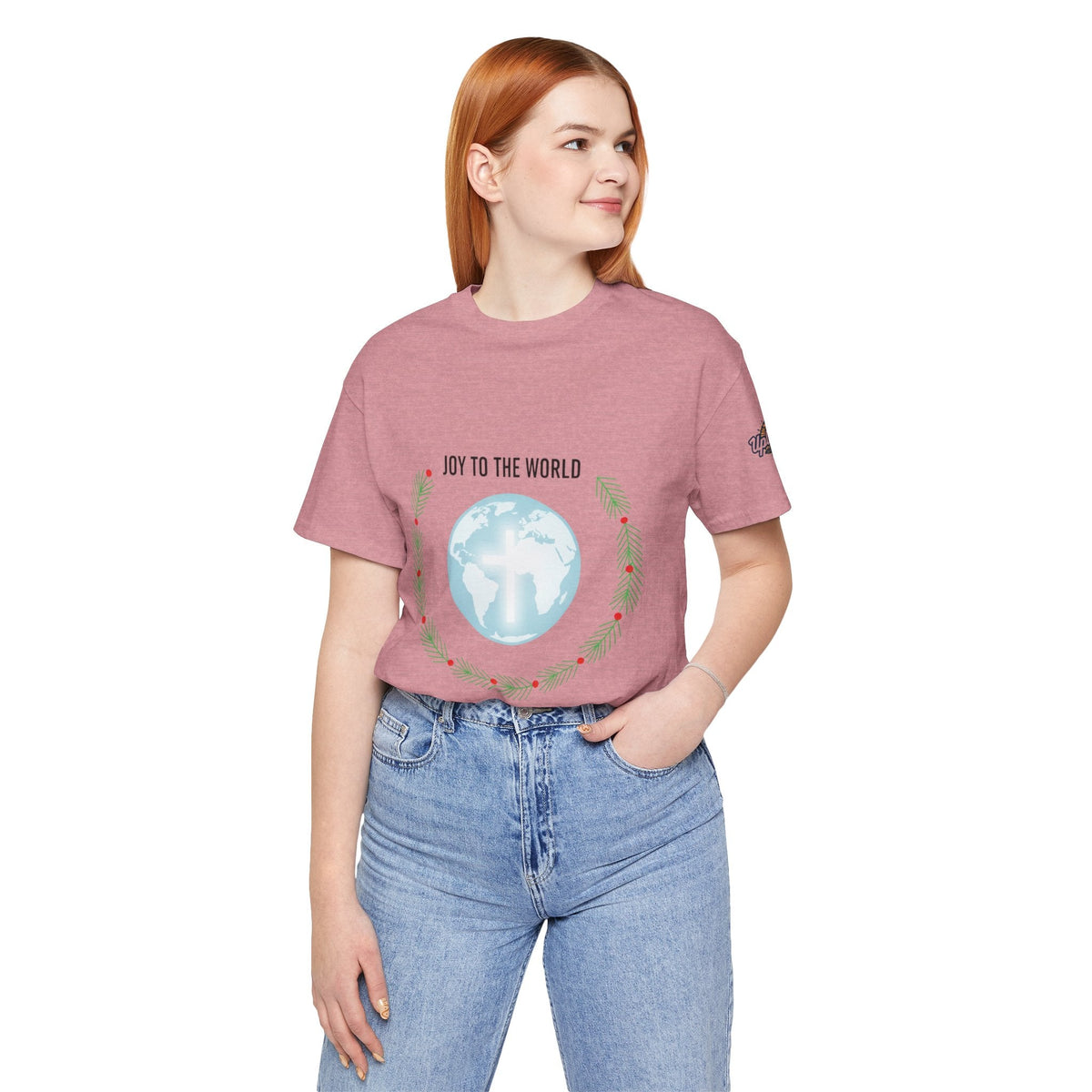 Joy to the World T-shirt – Wreath Earth Nativity Christian Christmas T-shirt for Isaiah 9:6 Holiday Faith & Festive Joy Printify