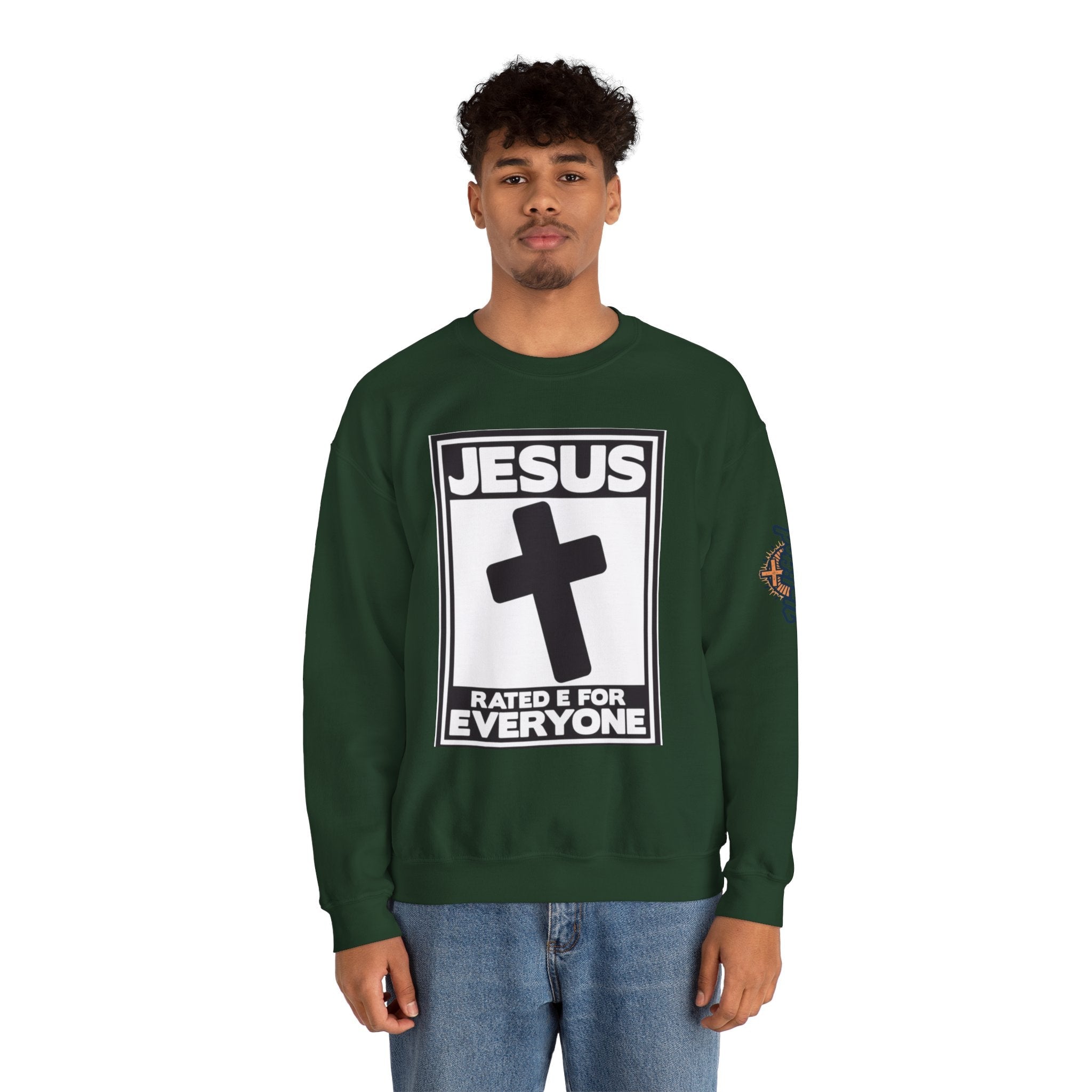 Jesus, Rated E for Everyone Sweatshirt - Gamer Faith Sweatshirt - Christian Video Game Parody Printify