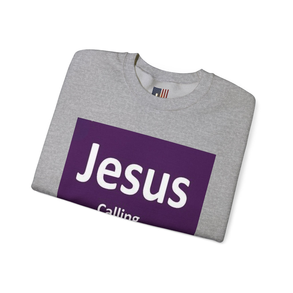 Jesus Calling Sweatshirt – Funny Cell Phone Screen Christian Sweatshirt for Divine Connection & Faith Humor Printify