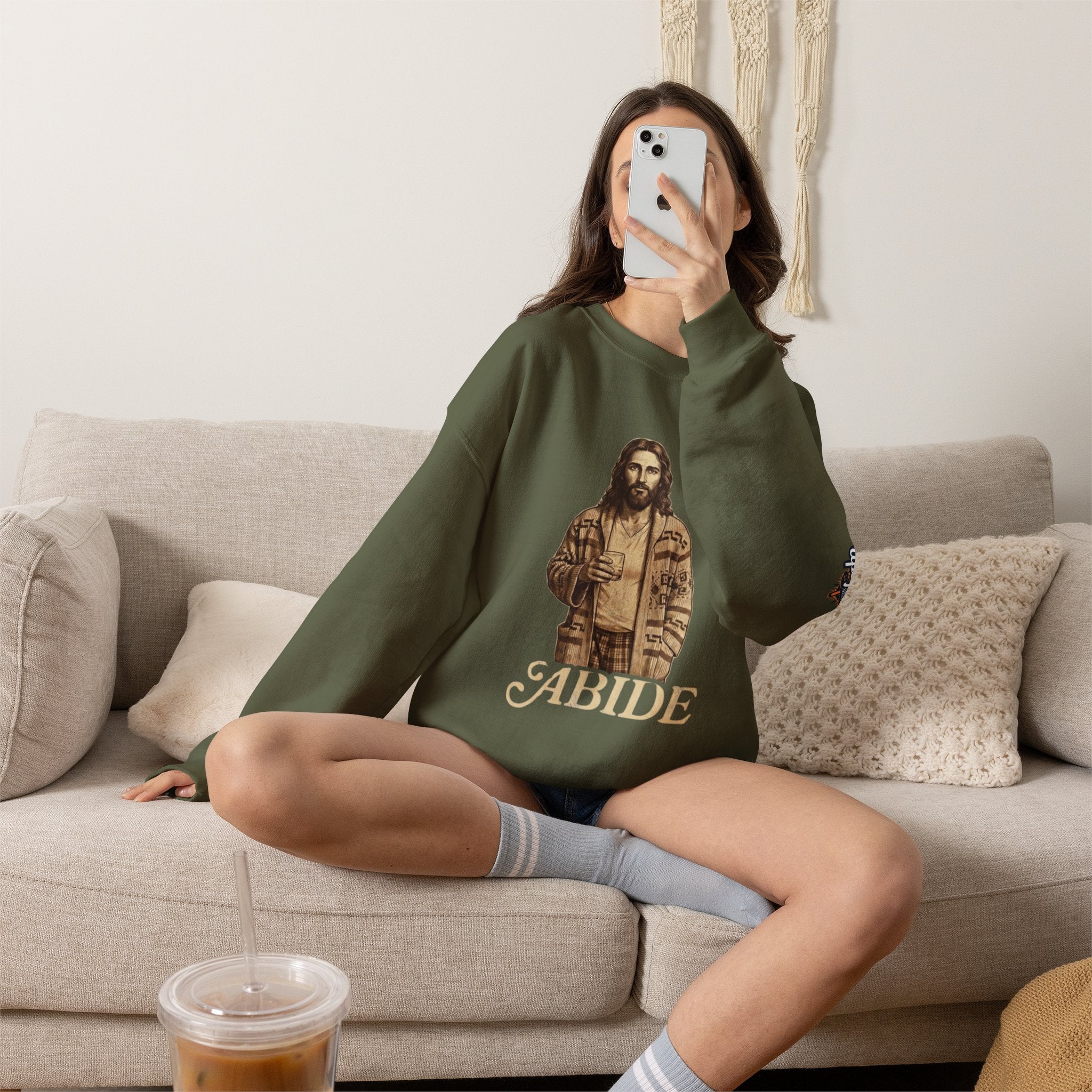 Abide Jesus Sweatshirt — Vintage 'The Dude' Religious Graphic Sweatshirt Printify