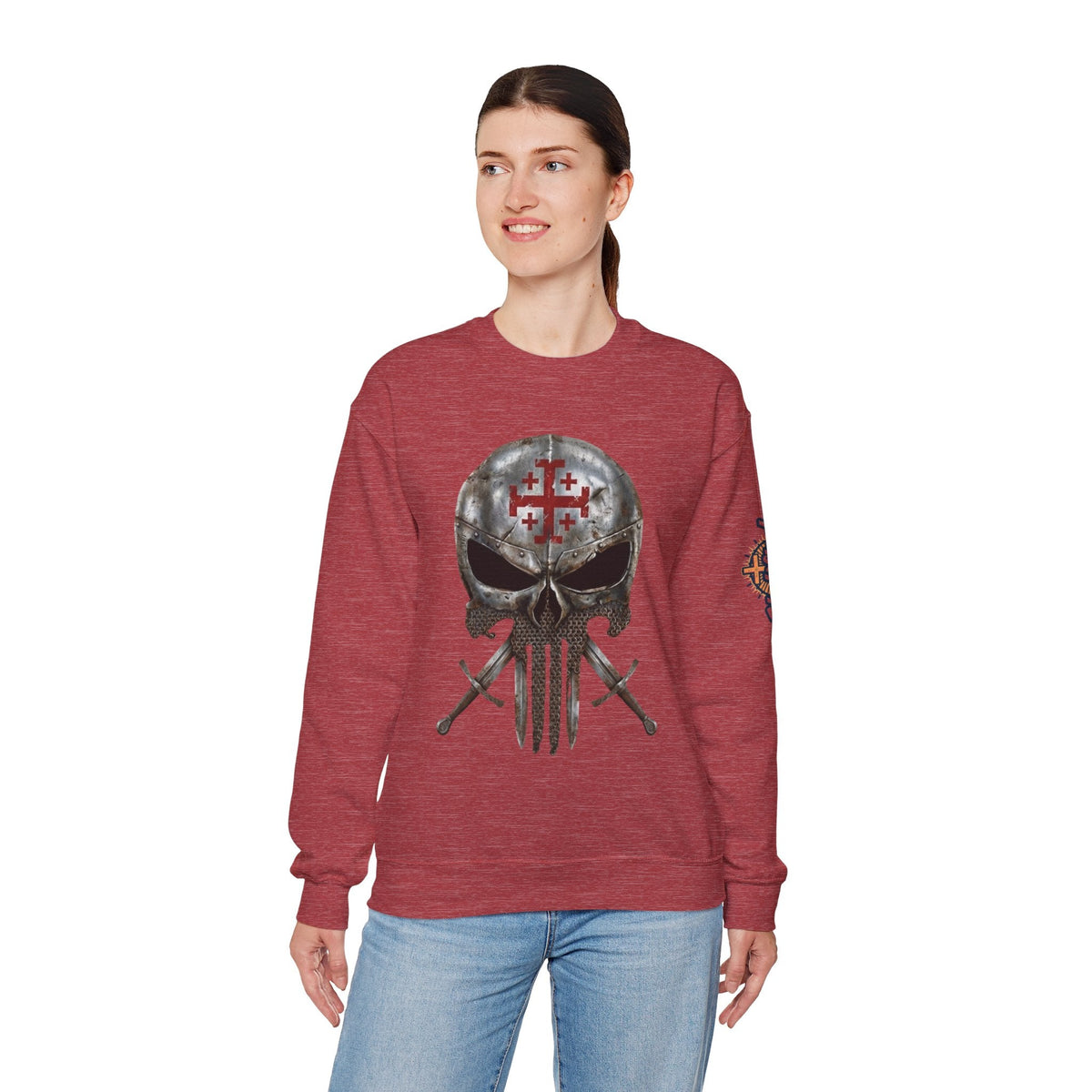 Crusader Knight Christian Skull Sweatshirt - Warrior Armor of God Sweatshirt Printify