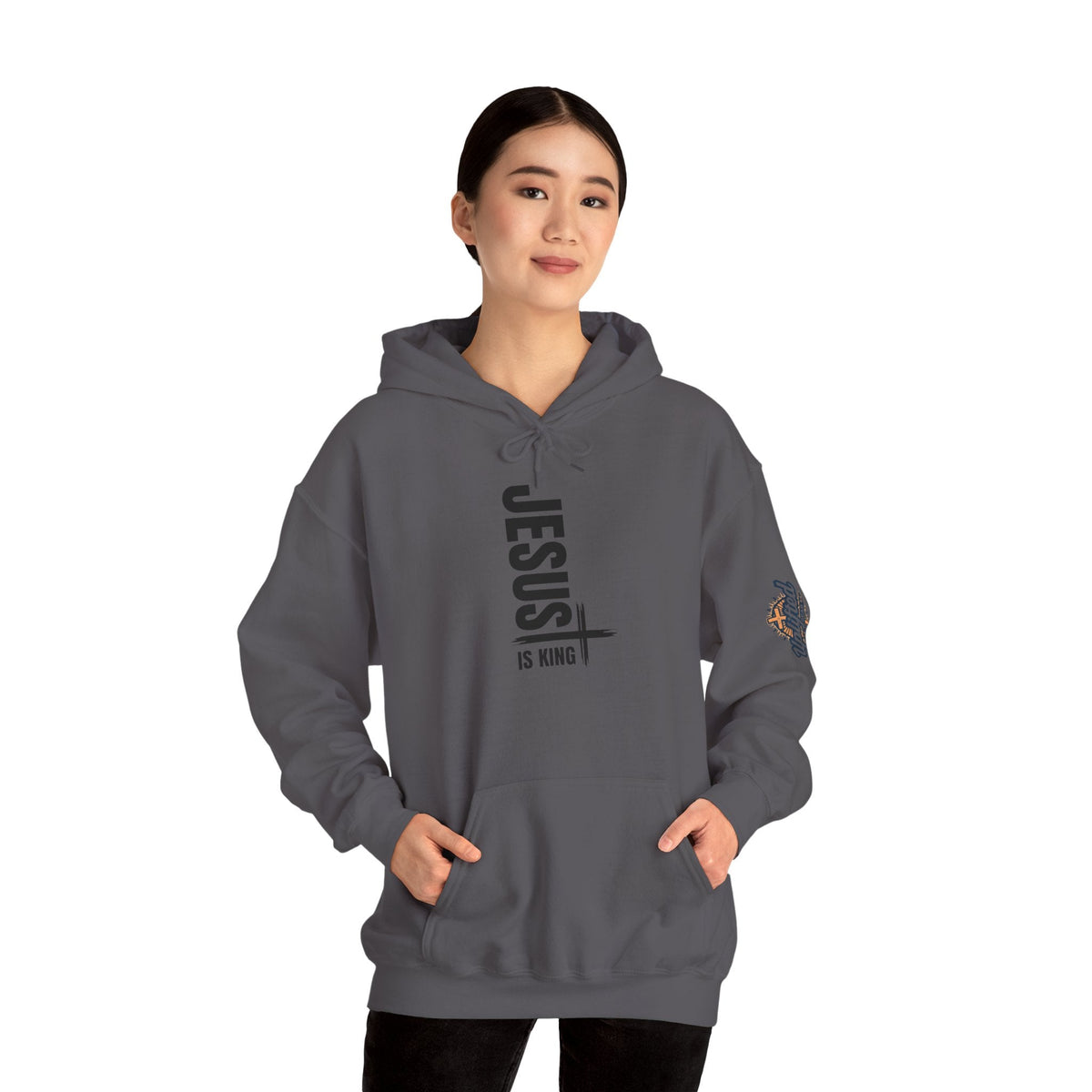 Jesus Is King Hoodie | Modern Typographic Cross Christian Hoodie Printify