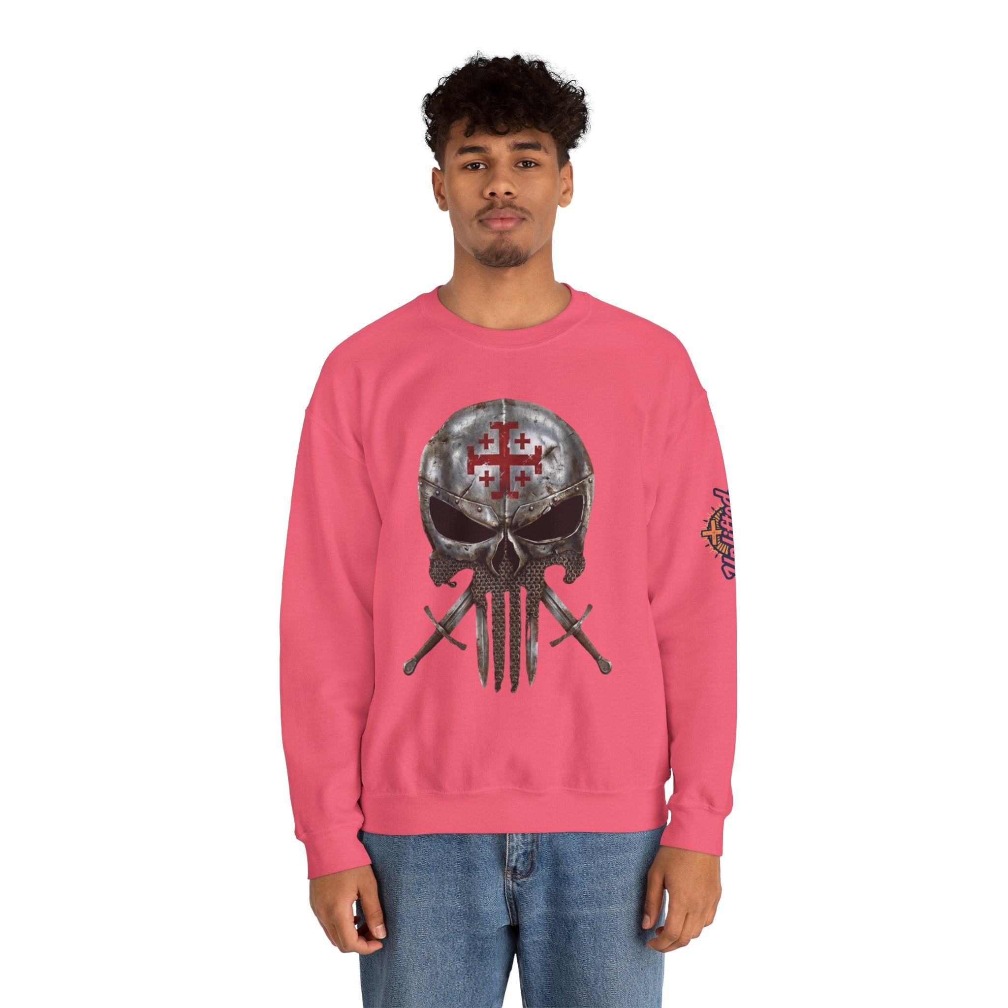Crusader Knight Christian Skull Sweatshirt - Warrior Armor of God Sweatshirt Printify