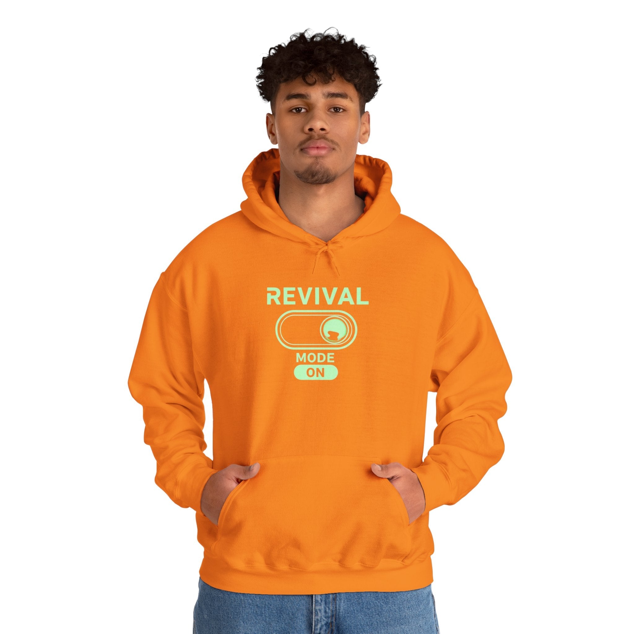 🔥 Revival Mode: ON – Christian Techwear Hoodie | Glowing Green Faith Switch | Futuristic Jesus Shirt | Activate Your Spiritual Awakening | Uplifted Gear Printify