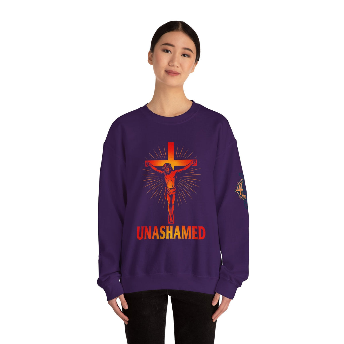 Unashamed Sweatshirt – Romans 1:16 Crucifixion Christian Sweatshirt for Bold Unwavering Faith Printify