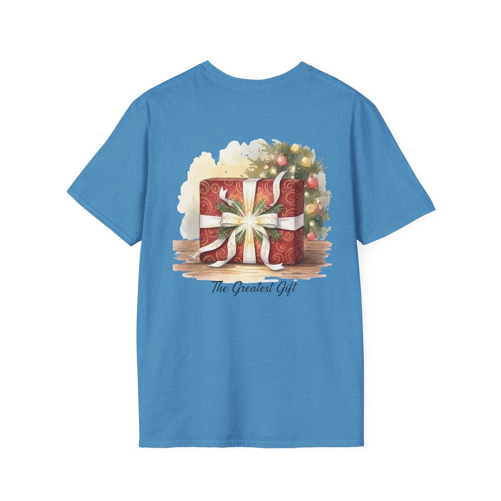 The Greatest Gift T-shirt – Cross Bow Present Christian T-shirt for Christmas Salvation & Eternal Faith Printify