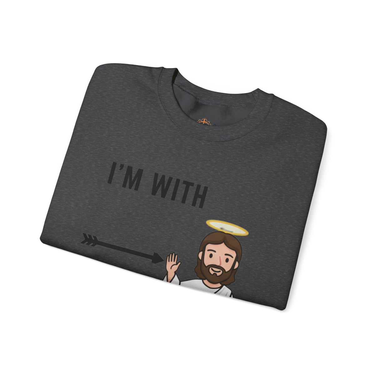 🔥 I’m With Him → Christian Sweatshirt | Arrow Pointing to Jesus | Minimalist Faith Tee | Subtle Cross Design | Bible-Inspired Apparel by Uplifted Gear Printify