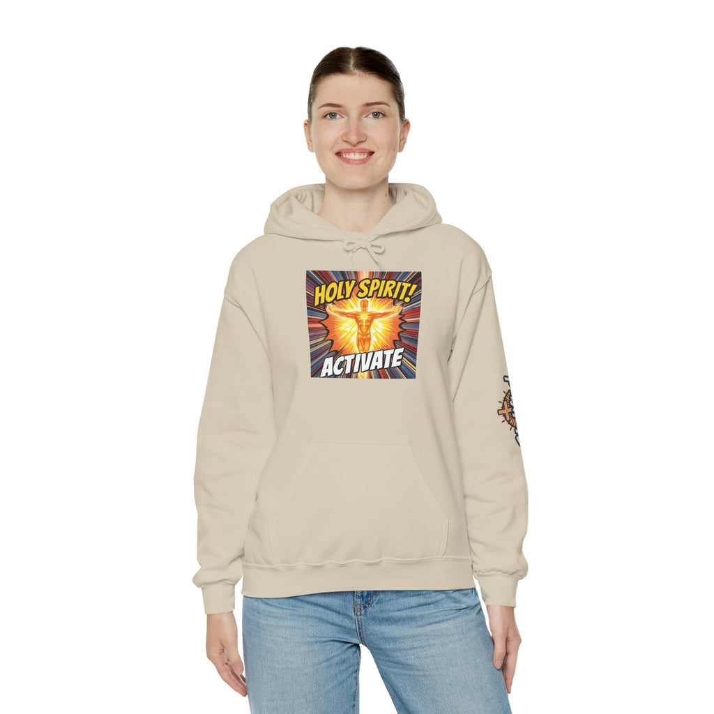 Holy Spirit Activate Hoodie – Superhero Christian Sweatshirt with Vibrant Power-Up Design for Faith-Fueled Boldness Printify