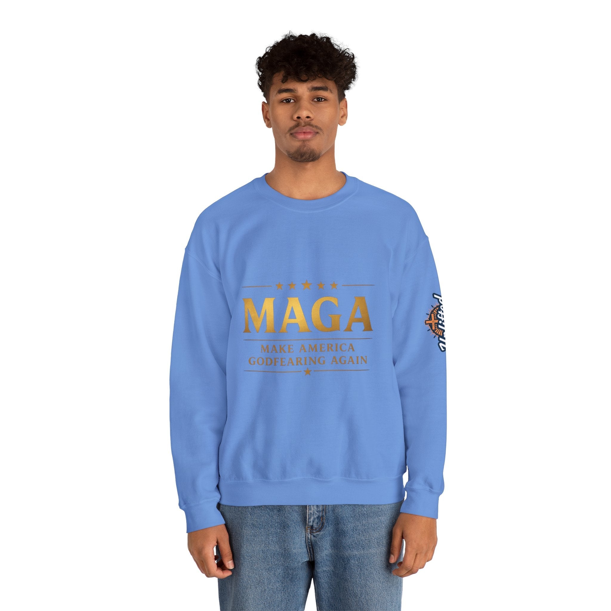 Sweatshirt — "MAGA Make America Godfearing Again" Gold Logo Crewneck Printify
