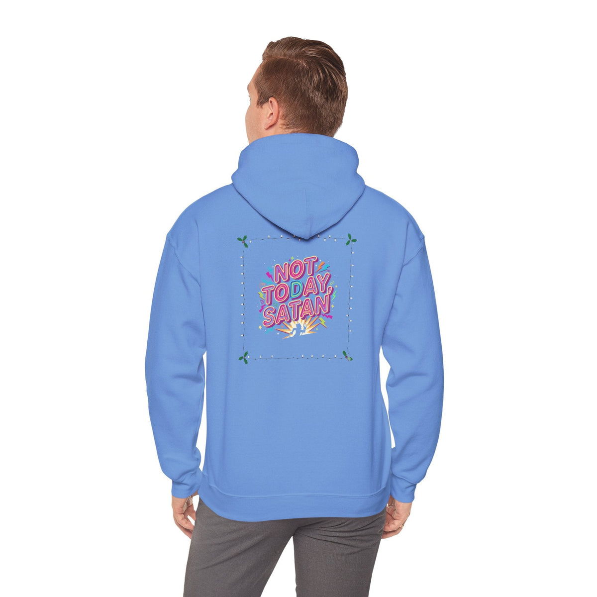 🔥 Not Today, Satan – Retro 90s Christian Hoodie | Neon Faith Tee | Funky Cartoon Devil | Bold Bible Verse Shirt | Uplifted Gear Printify