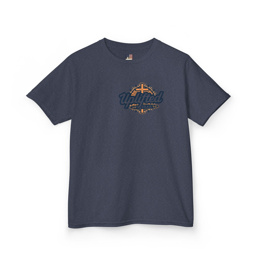 ✨ Chosen. Loved. Redeemed. – Elegant Christian Kids T-Shirt | Gold Foil Faith Tee | Subtle Cross & Heart Design | Inspirational Bible Verse Apparel by Uplifted Gear Printify