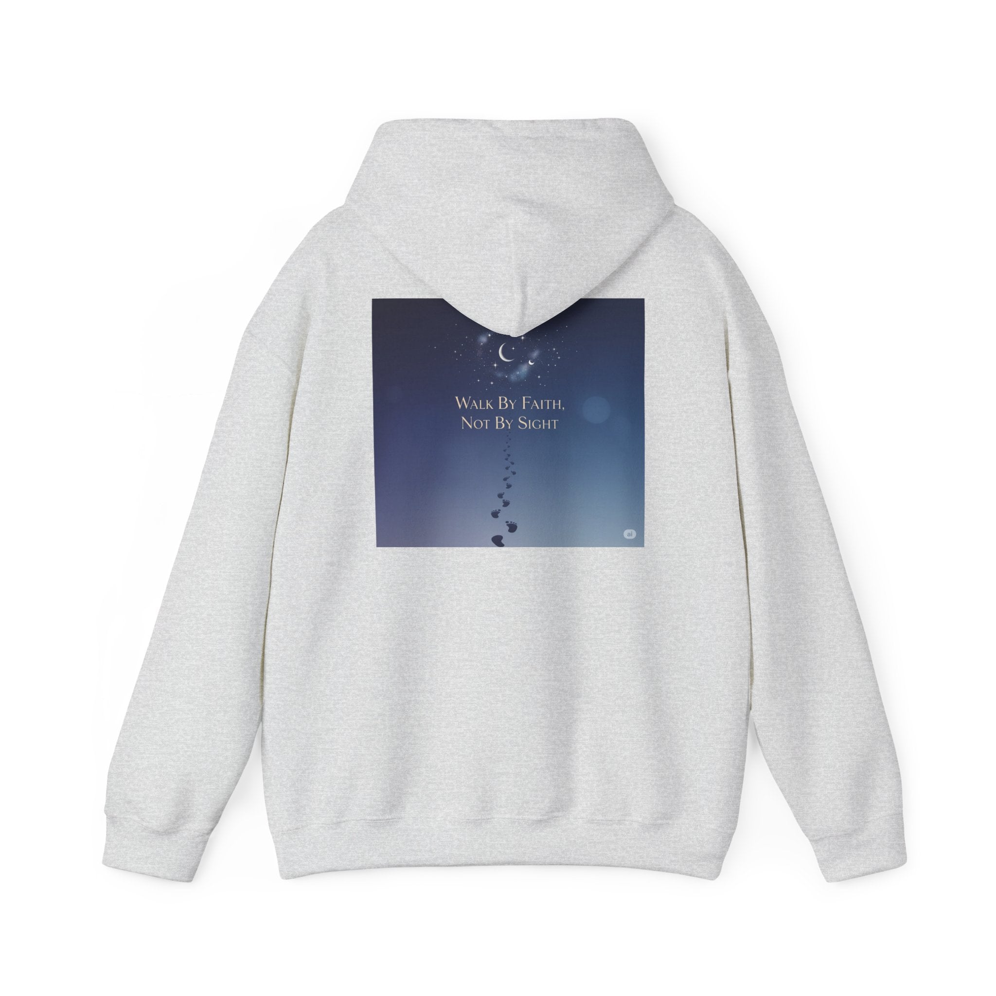Walk by Faith, Not by Sight Hoodie – Moonlit Footprints Christian Hoodie for Cozy Nights Printify