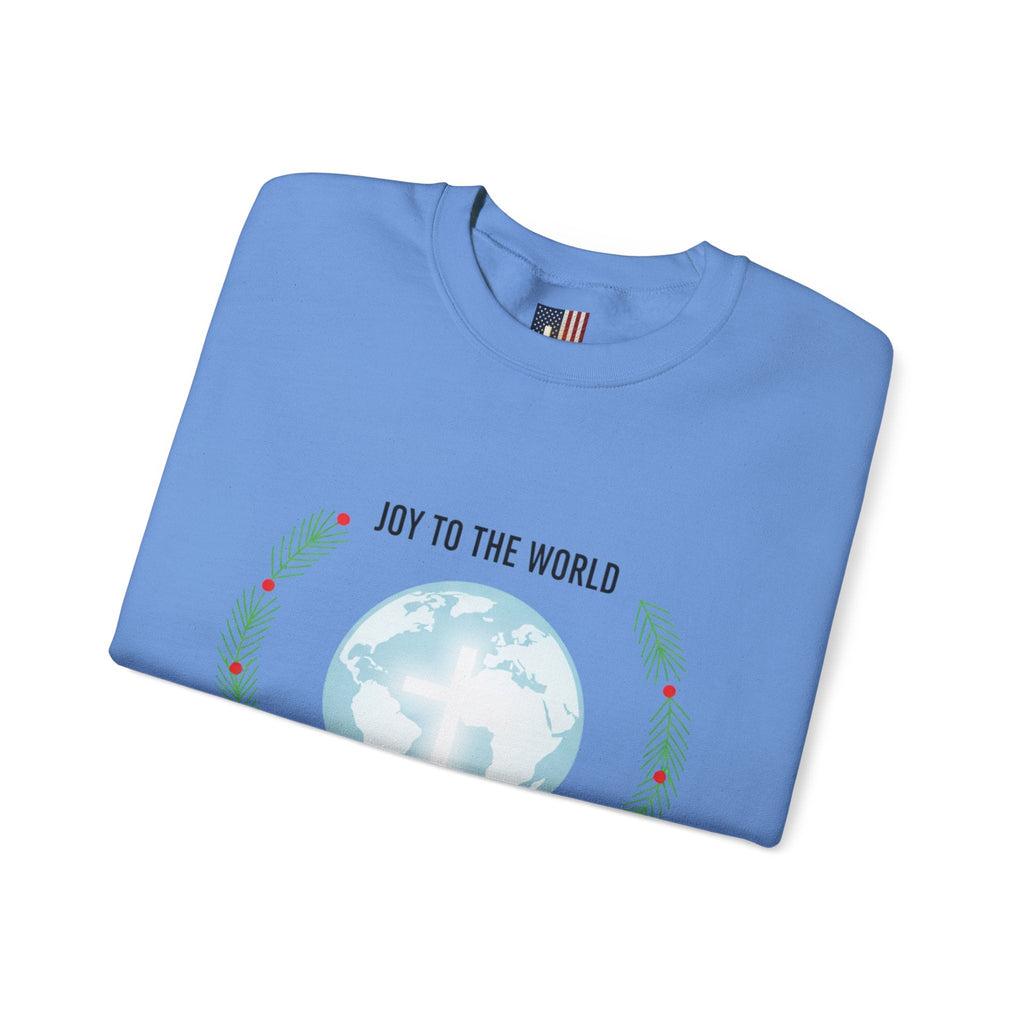Joy to the World Sweatshirt – Wreath Earth Nativity Christian Christmas Sweatshirt for Isaiah 9:6 Holiday Faith & Festive Joy Printify