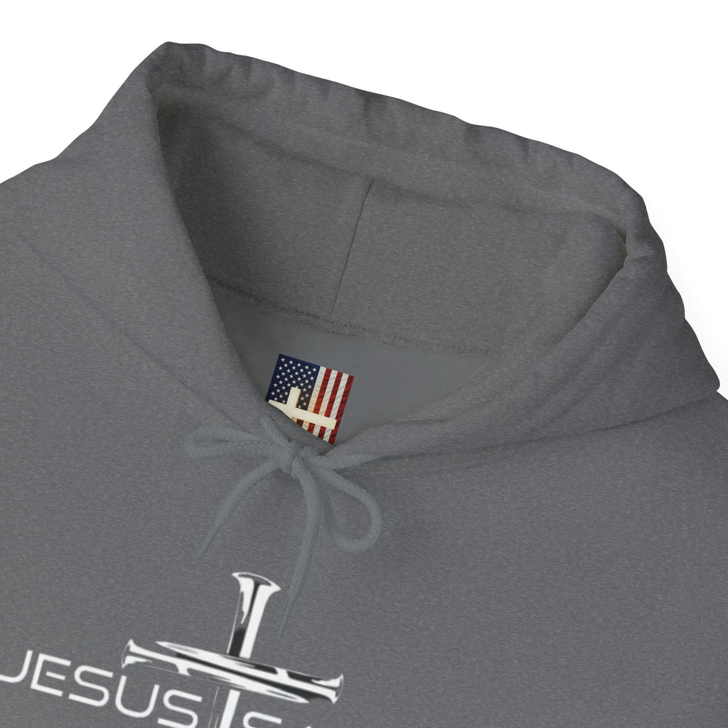 Jesus Saves Hoodie – 3 Nails Crucifix Cross Christian Sweatshirt for Redemption Faith & Bold Salvation Printify