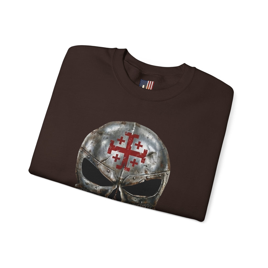 Crusader Knight Christian Skull Sweatshirt - Warrior Armor of God Sweatshirt Printify