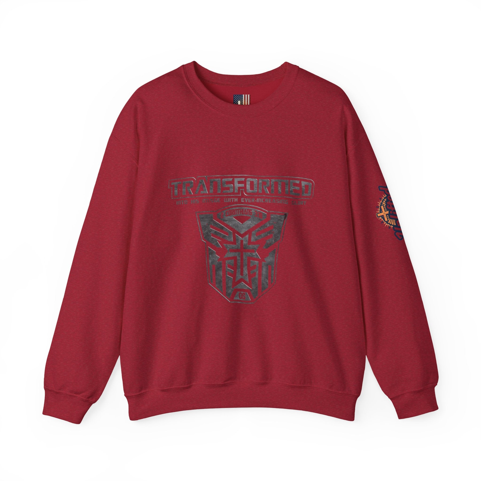 Transformer Logo Christian Sweatshirt | 2 Corinthians 3:18 Bible Verse Sweatshirt Printify