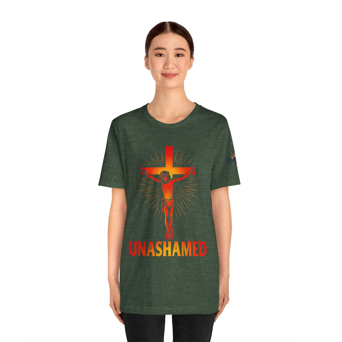 Unashamed T-shirt – Romans 1:16 Crucifixion Christian t-shirt for Bold Unwavering Faith Printify