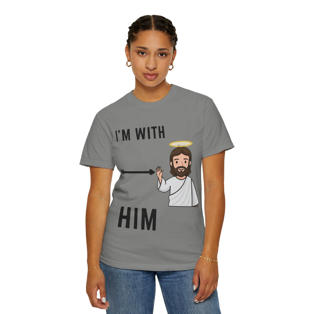 🔥 I’m With Him → Christian T-Shirt | Arrow Pointing to Jesus | Minimalist Faith Tee | Subtle Cross Design | Bible-Inspired Apparel by Uplifted Gear Printify