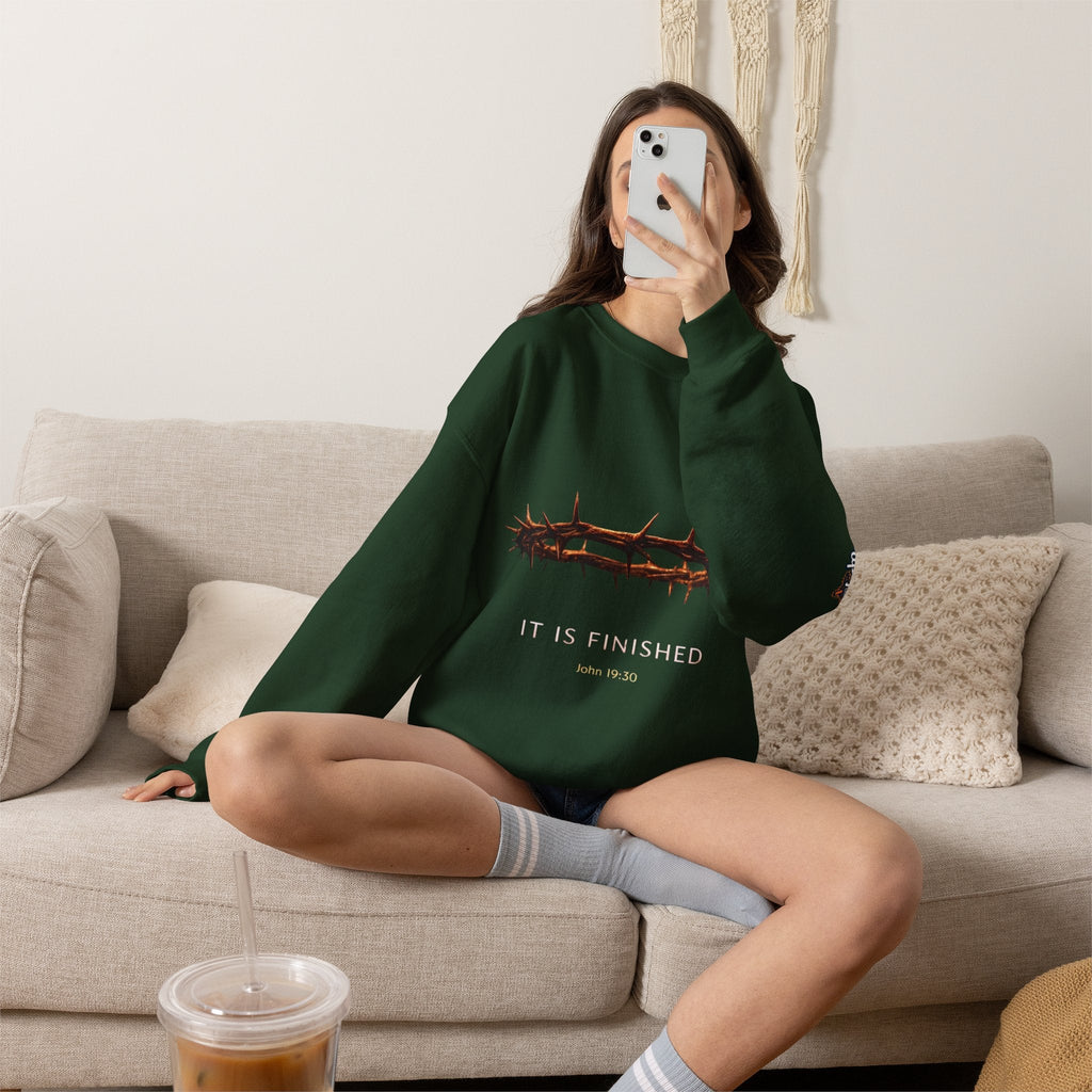 It Is Finished Crown of Thorns Sweatshirt — Christian John 19:30 Faith Sweatshirt Printify
