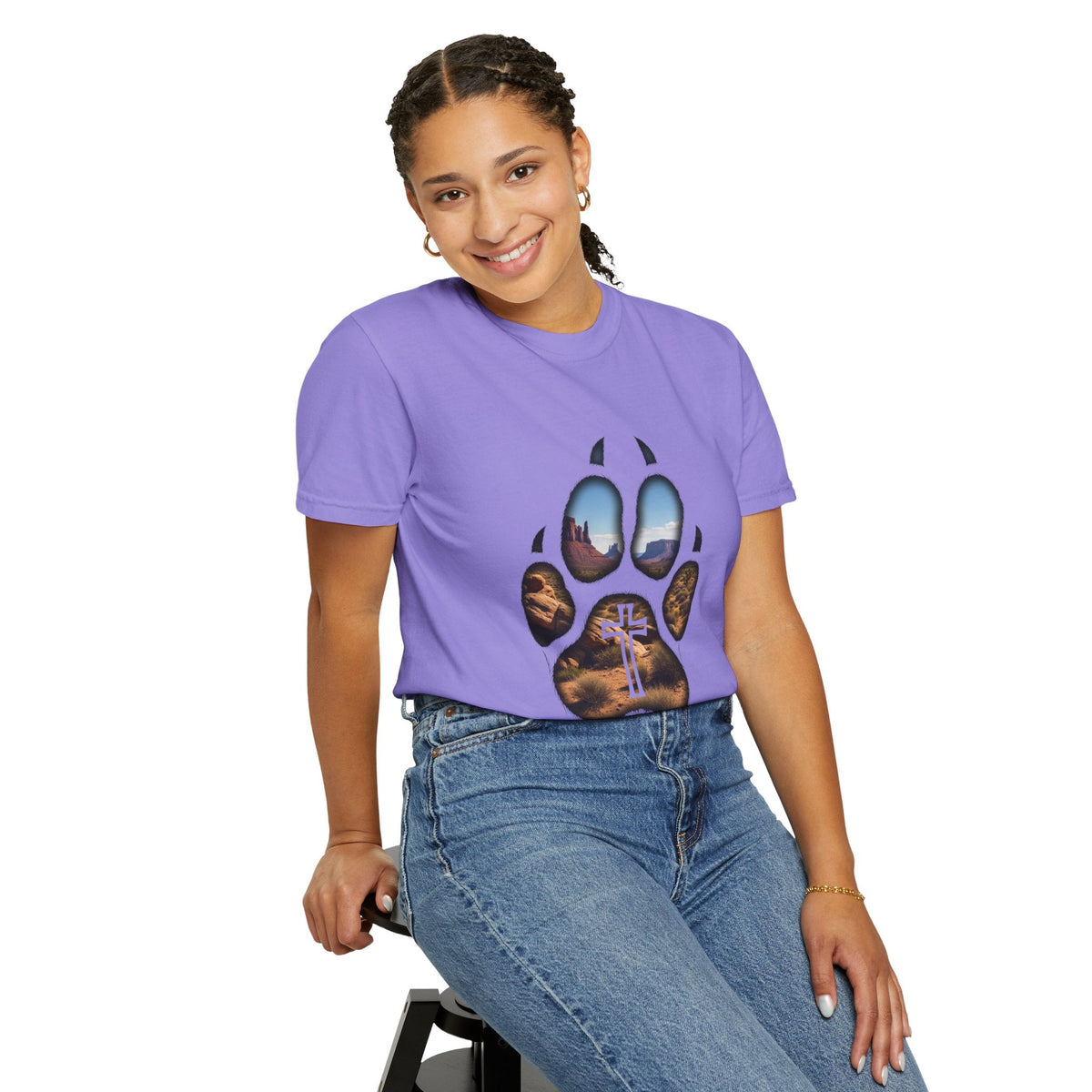 Strong and Courageous T-Shirt – Canine Pawprint Desert Joshua 1:9 Christian Tee Printify