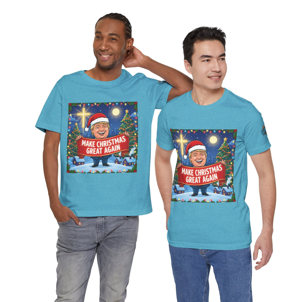 🎄 Make Christmas Great Again – Patriotic Christian Christmas T-Shirt | Bold Holiday Faith Tee | Red & White Banner Design | Uplifted Gear Printify