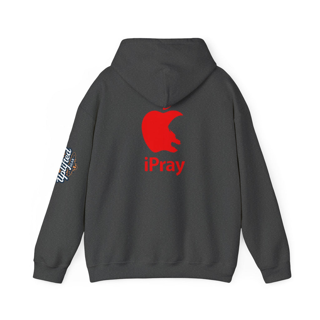 iPray Apple Logo Hoodie — Funny Christian Hoodie (Minimal Red Apple Graphic) Printify