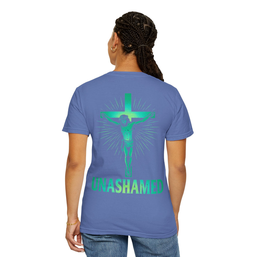 Unashamed T-shirt – Romans 1:16 Crucifixion Christian t-shirt for Bold Unwavering Faith Printify